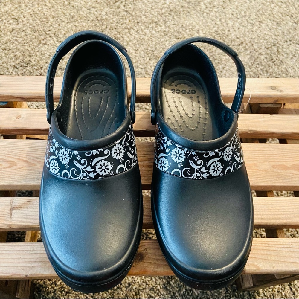 Crocs Black Gray Slimback Mules Clogs Size 9